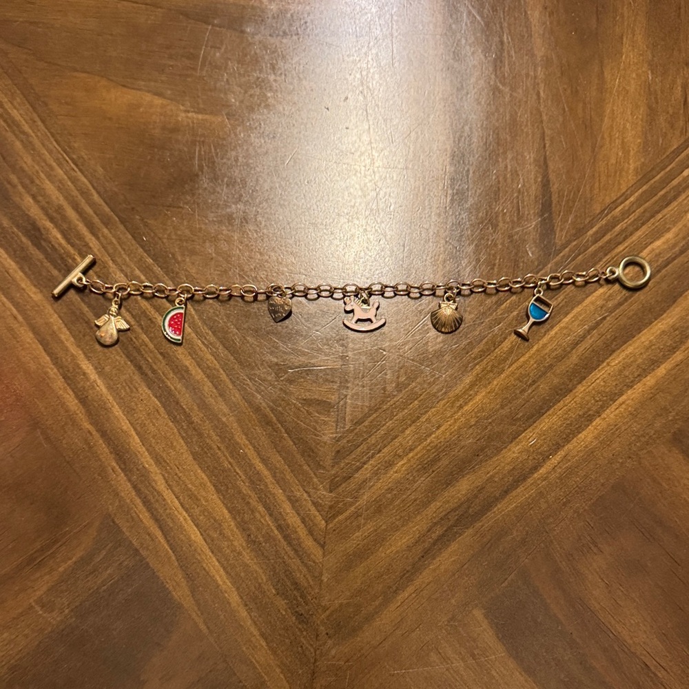 Gold Charm Bracelet - Whimsical Summer & Wine Lovers Theme